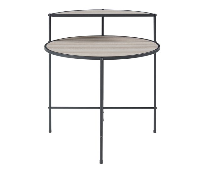 Conforama Mesa Auxiliar Fyresdal Redonda Con Estante MDF Metal 68xØ62cm - Negro/Roble [en.casa]