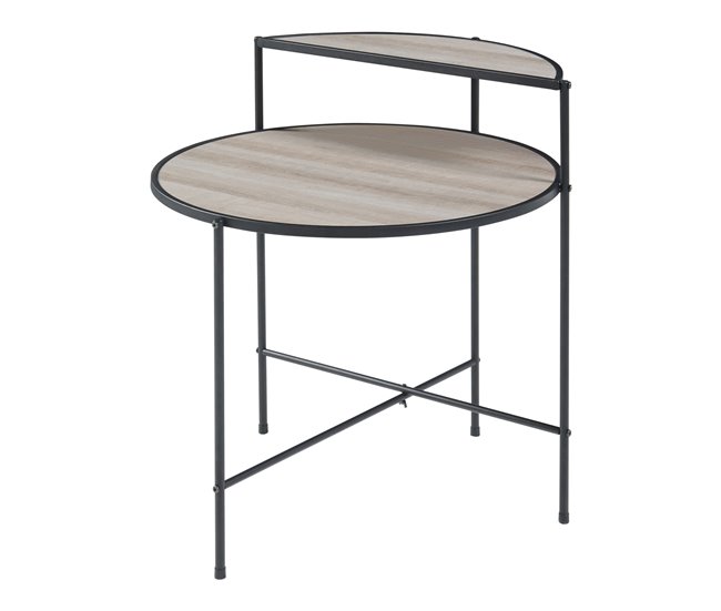 Conforama Mesa auxiliar Fyresdal redonda con estante MDF metal 68xØ62cm - Negro/Roble [en.casa]