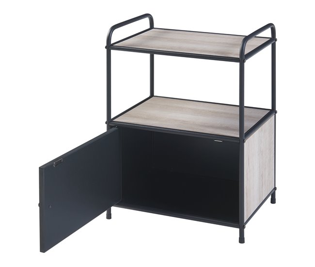 Conforama Mesa Auxiliar Gulen Con Estante MDF Metal 60x43x33cm - Negro/Roble [en.casa]