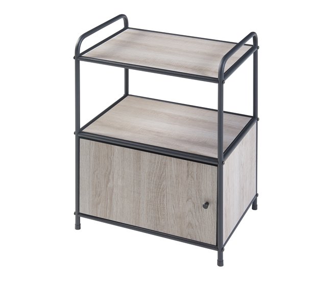Conforama Mesa auxiliar Gulen con estante MDF metal 60x43x33cm - Negro/Roble [en.casa]