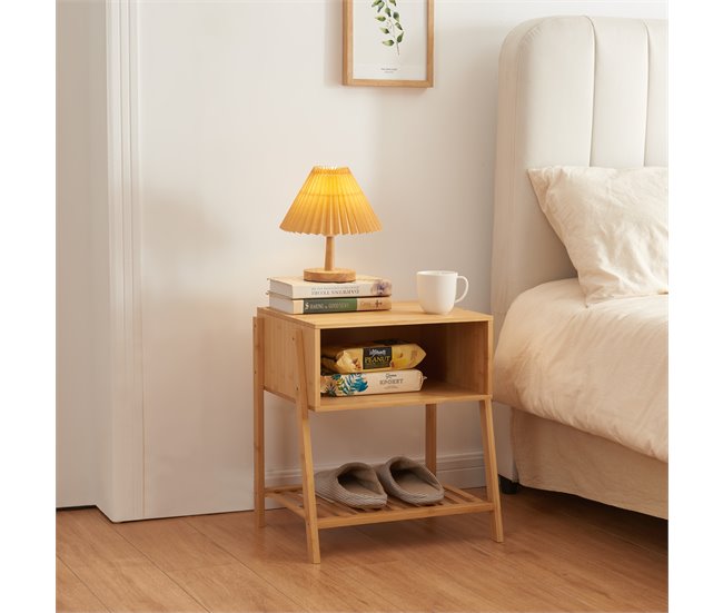 Conforama Mesa Auxiliar Håbo Con 1 Estante Bambú 50x45x36cm - Natural [en.casa]