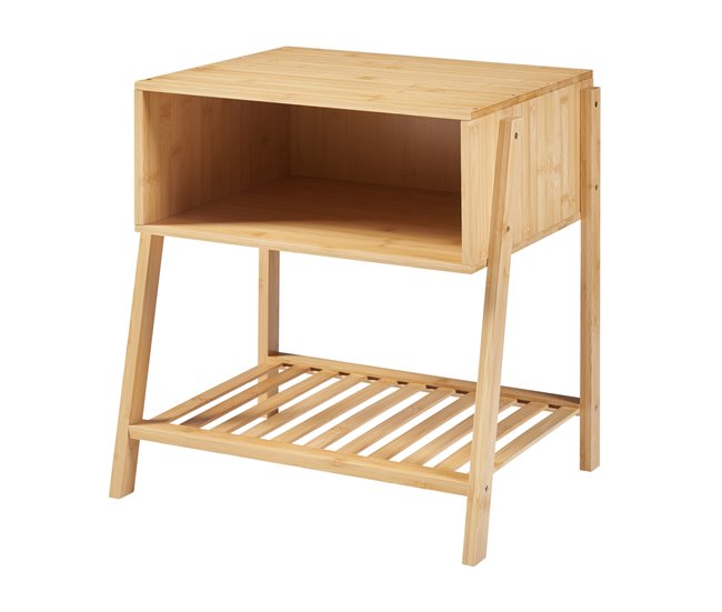 Conforama Mesa auxiliar Håbo con 1 estante bambú 50x45x36cm - Natural [en.casa]
