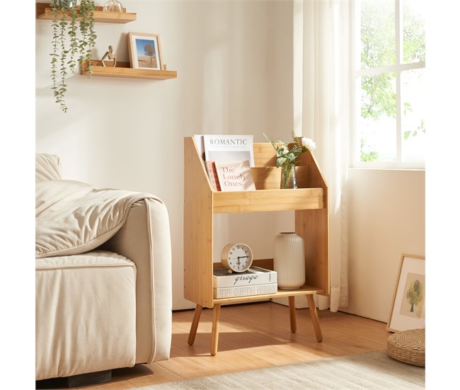 Conforama Mesa Auxiliar Inderøy Con 3 Compartimentos Bambú 80x50x25cm - Natural [en.casa]