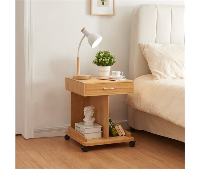 Conforama Mesa Auxiliar Jokkmokk Con Ruedas Bambú 57x43x43cm - Natural [en.casa]