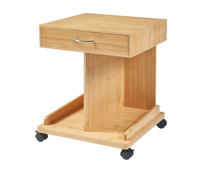 Conforama Mesa auxiliar Jokkmokk con ruedas bambú 57x43x43cm - Natural [en.casa]