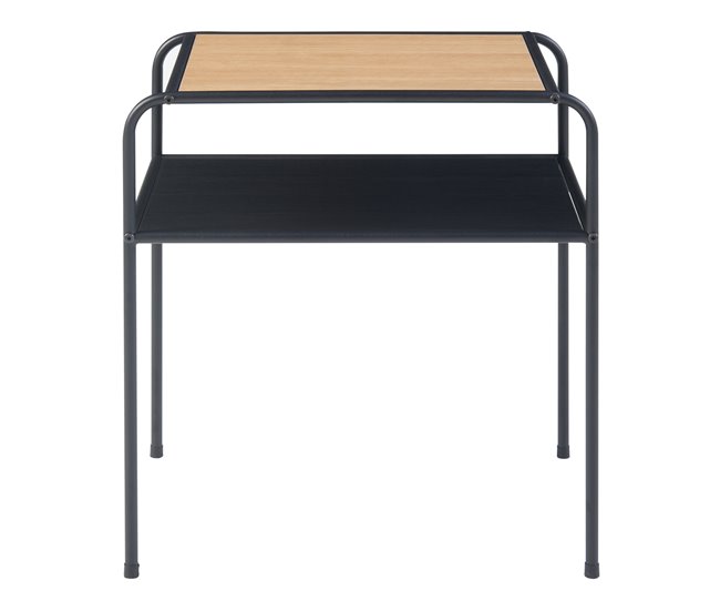 Conforama Mesa Auxiliar Krødsherad Con Estante MDF Metal 55x51x36 Cm - Negro/Roble [en.casa]