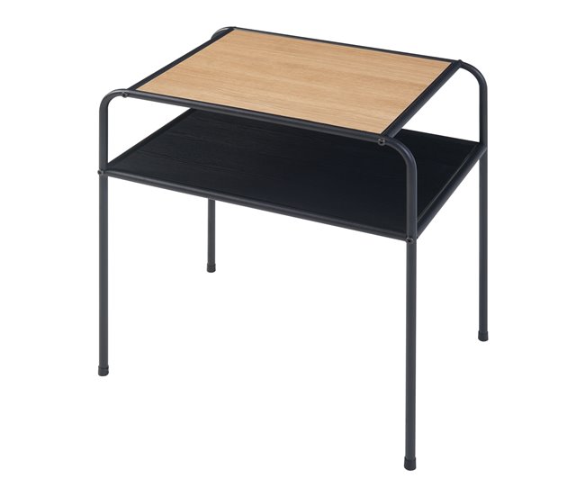 Conforama Mesa auxiliar Krødsherad con estante MDF metal 55x51x36 cm - Negro/Roble [en.casa]