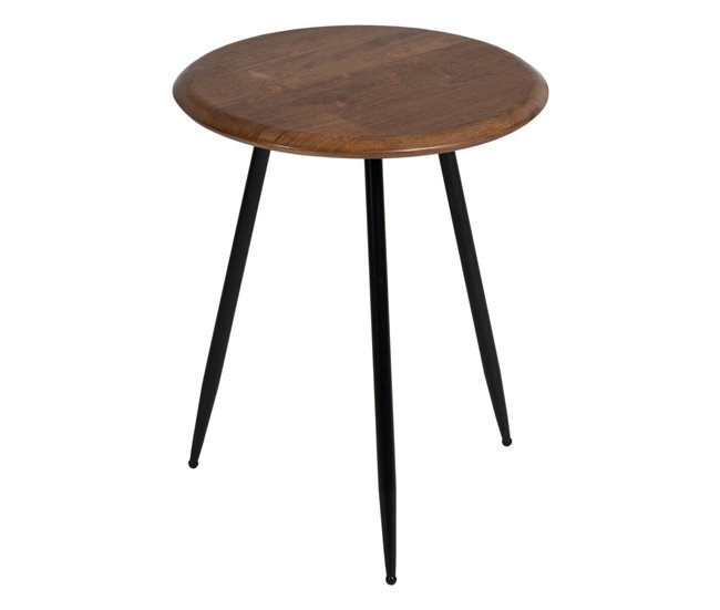 Conforama Mesa auxiliar LAGOM Negro Natural Hierro Madera de caucho 40 x 40 x 50 cm