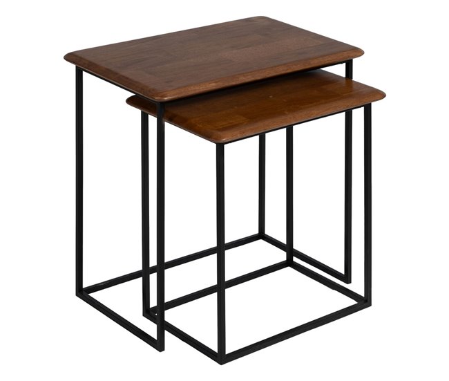 Conforama Mesa auxiliar LAGOM Negro Natural Hierro Madera de caucho 60 x 40 x 60 cm 50 x 35 x 53 cm 2 Piezas (2 Unidades)