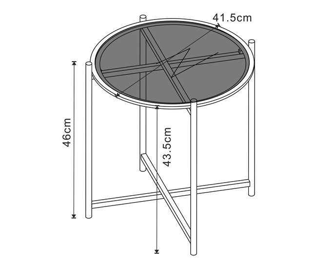 Conforama Mesa Auxiliar Lier Redonda Cristal Templado Metal 46xØ42cm - Negro [en.casa]