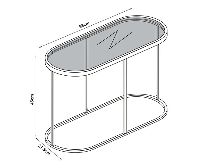 Conforama Mesa Auxiliar Luleå Ovalada Cristal Templado Metal 55x28x45cm - Negro [en.casa]