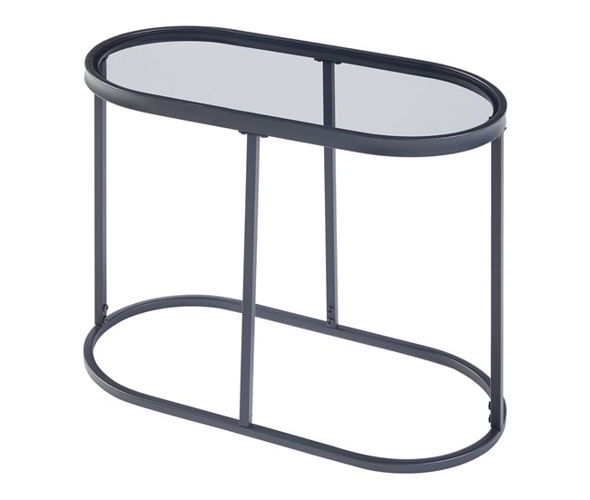 Conforama Mesa Auxiliar Luleå Ovalada Cristal Templado Metal 55x28x45cm - Negro [en.casa]