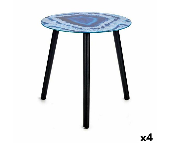 Conforama Mesa auxiliar Mármol Azul Negro Cristal 40 x 41 5 x 40 cm (4 Unidades)
