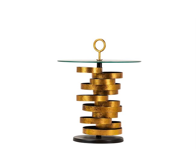 Conforama Mesa Auxiliar Metal Cristal Dorado Yuku 51x51x66cm
