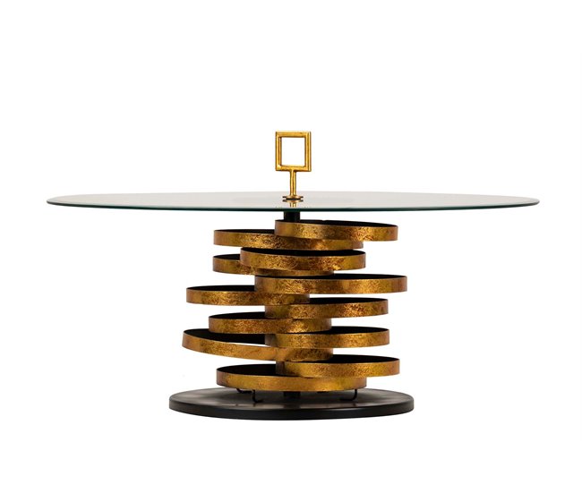 Conforama Mesa Auxiliar Metal Cristal Dorado Yuku 92x92x50cm