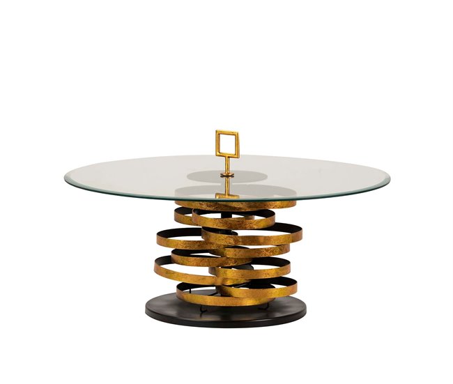 Conforama Mesa Auxiliar Metal Cristal Dorado Yuku 92x92x50cm