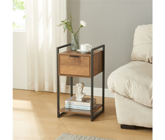 Conforama Mesa Auxiliar Namsskogan Con Cajón 62x33x32cm - Efecto Nogal [en.casa]