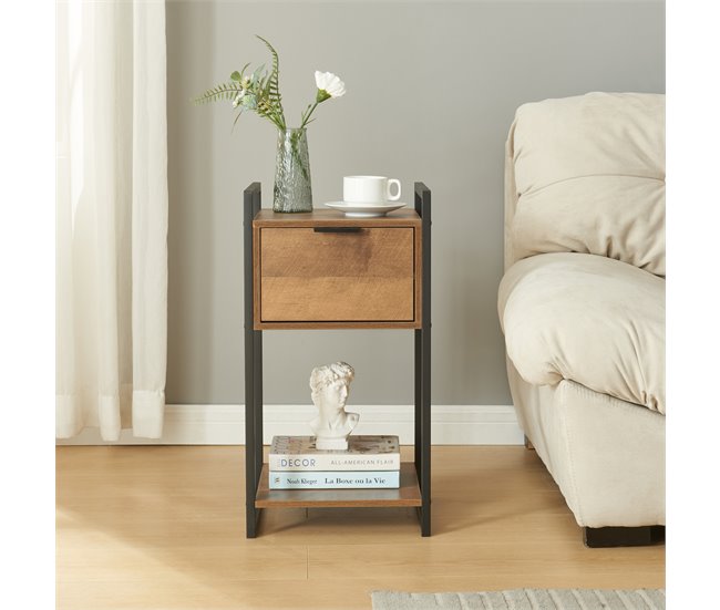 Conforama Mesa Auxiliar Namsskogan Con Cajón 62x33x32cm - Efecto Nogal [en.casa]