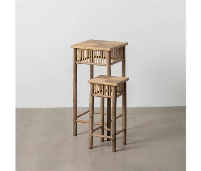 Conforama Mesa Auxiliar Natural Bambú 22 5 X 22 5 X 50 Cm 32 5 X 32 5 X 70 Cm 2 Piezas (2 Unidades)