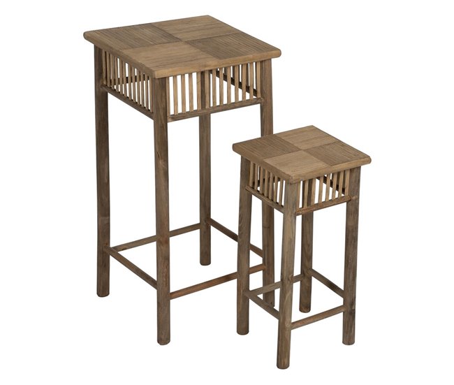 Conforama Mesa auxiliar Natural Bambú 22 5 x 22 5 x 50 cm 32 5 x 32 5 x 70 cm 2 Piezas (2 Unidades)