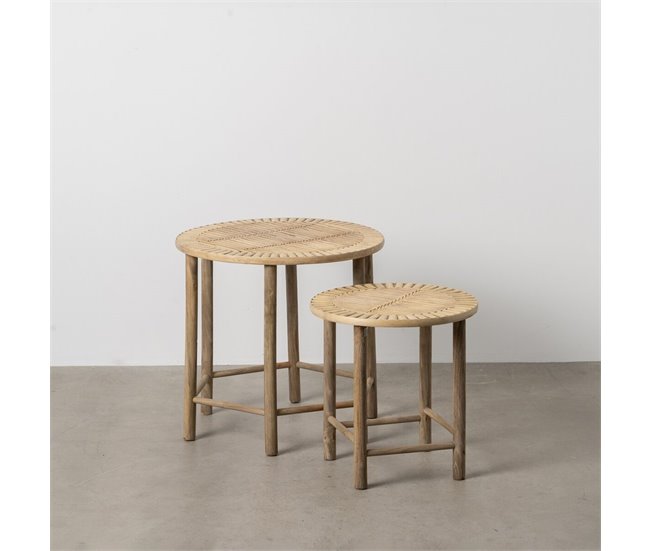Conforama Mesa Auxiliar Natural Bambú 50 X 50 X 48 Cm 38 5 X 38 5 X 40 Cm 2 Piezas (2 Unidades)