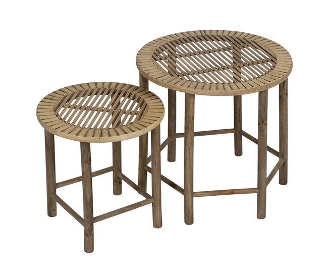 Conforama Mesa auxiliar Natural Bambú 50 x 50 x 48 cm 38 5 x 38 5 x 40 cm 2 Piezas (2 Unidades)