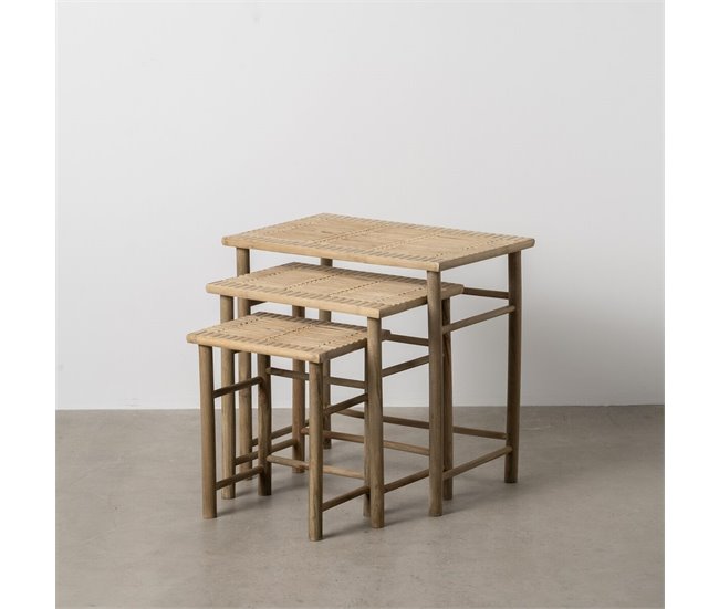 Conforama Mesa Auxiliar Natural Bambú 57 X 38 X 55 Cm 45 X 32 X 47 Cm 34 X 26 X 40 Cm 3 Piezas (3 Unidades)