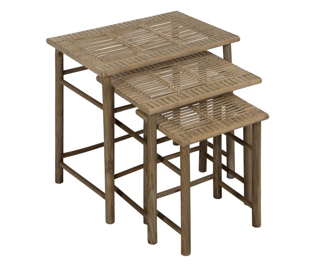 Conforama Mesa auxiliar Natural Bambú 57 x 38 x 55 cm 45 x 32 x 47 cm 34 x 26 x 40 cm 3 Piezas (3 Unidades)
