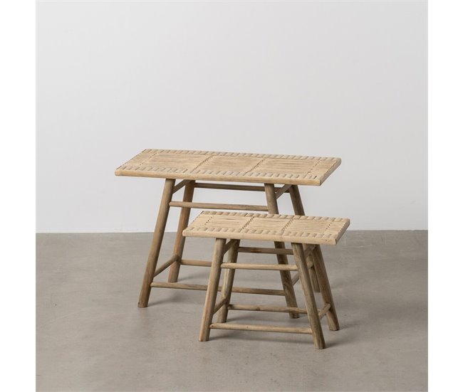 Conforama Mesa Auxiliar Natural Bambú 60 X 32 X 41 Cm 42 X 21 5 X 32 Cm 2 Piezas (2 Unidades)