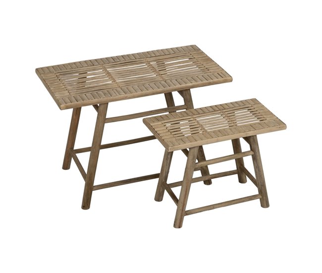 Conforama Mesa auxiliar Natural Bambú 60 x 32 x 41 cm 42 x 21 5 x 32 cm 2 Piezas (2 Unidades)