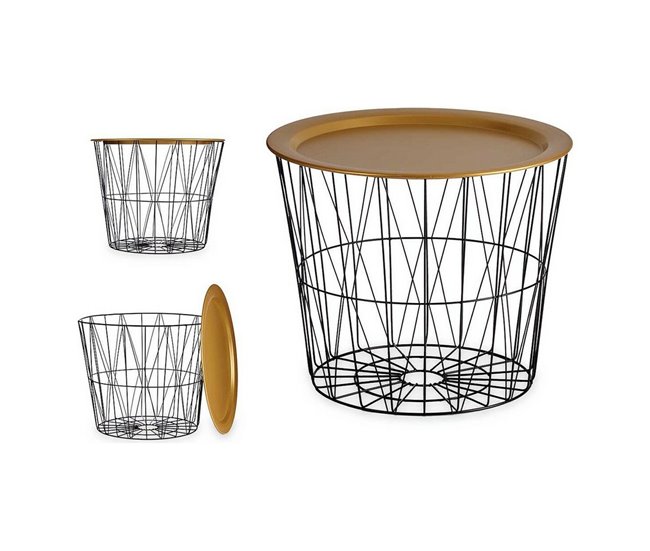 Conforama Mesa Auxiliar Negro Dorado Metal 52 X 40 X 52 Cm