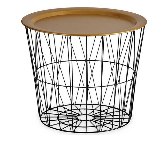 Conforama Mesa auxiliar Negro Dorado Metal 52 x 40 x 52 cm