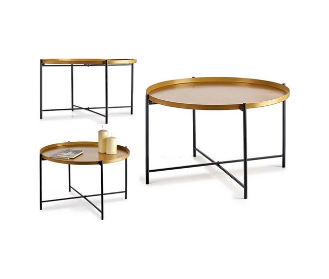 Conforama Mesa Auxiliar Negro Dorado Metal (76 5 X 46 X 76 5 Cm)