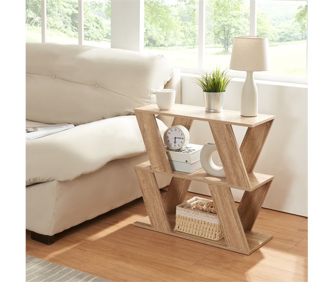 Conforama Mesa Auxiliar Nome Con 2 Estantes Aglomerado 60x22x57cm - Efecto Roble [en.casa]