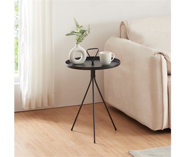 Conforama Mesa Auxiliar Odal Redonda Con Borde Metal 65xØ41cm - Negro [en.casa]