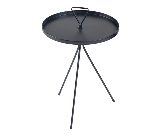 Conforama Mesa Auxiliar Odal Redonda Con Borde Metal 65xØ41cm - Negro [en.casa]