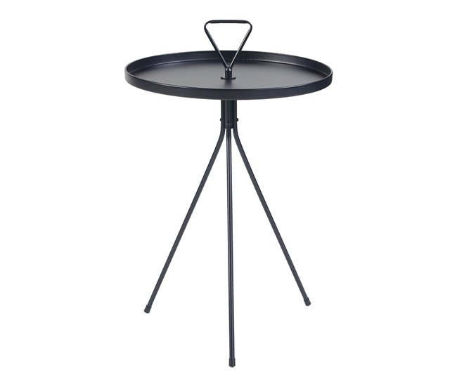 Conforama Mesa auxiliar Odal redonda con borde metal 65xØ41cm - Negro [en.casa]