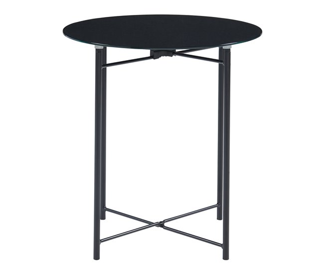 Conforama Mesa Auxiliar Ödeshög Acero Cristal 45xØ42cm - Negro [en.casa]