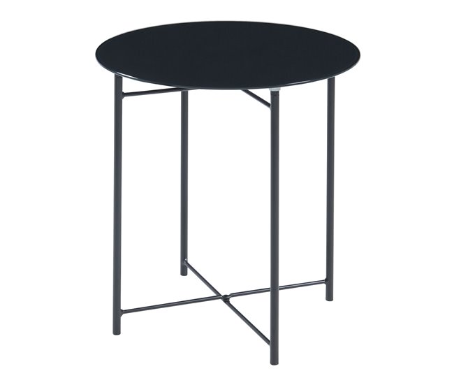 Conforama Mesa auxiliar Ödeshög acero cristal 45xØ42cm - Negro [en.casa]