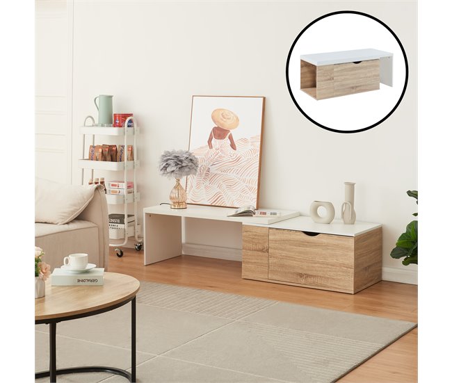 Conforama Mesa Auxiliar Österåker Con Tablero Extensible 100x48x40cm - Madera/Blanco [en.casa]