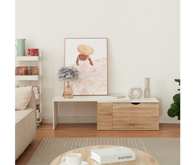Conforama Mesa Auxiliar Österåker Con Tablero Extensible 100x48x40cm - Madera/Blanco [en.casa]