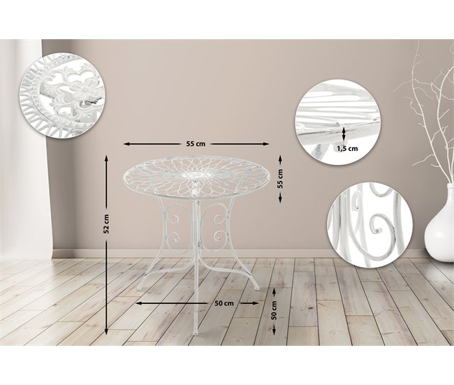 Conforama Mesa Auxiliar Outdoor Ariano Metal Blanco Antiguo 55X55X52 Cm