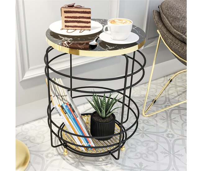 Conforama Mesa Auxiliar Padasjoki Metal 55x40cm - Negro/Dorado [en.casa]