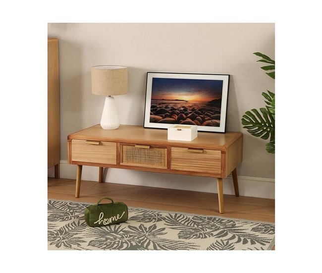 Conforama Mesa Auxiliar Ratán Madera De Paulonia (50 X 45 X 110 Cm)