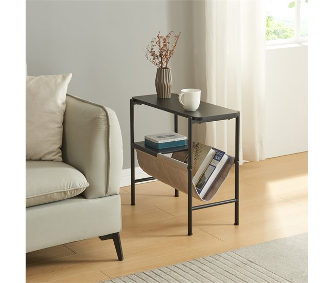 Conforama Mesa Auxiliar Samnanger Con Revistero Acero 60x28x53cm - Negro [en.casa]