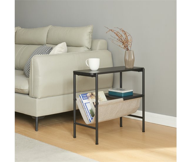 Conforama Mesa Auxiliar Samnanger Con Revistero Acero 60x28x53cm - Negro [en.casa]