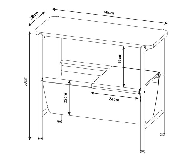 Conforama Mesa Auxiliar Samnanger Con Revistero Acero 60x28x53cm - Negro [en.casa]