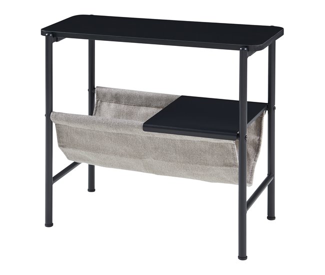 Conforama Mesa auxiliar Samnanger con revistero acero 60x28x53cm - Negro [en.casa]