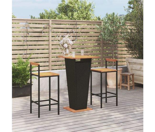 Conforama Mesa Bar Y Taburetes Jardin 3 Piezas Madera Acacia Ratán PE Negro