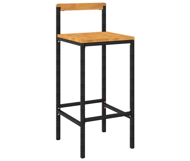 Conforama Mesa Bar Y Taburetes Jardin 3 Piezas Madera Acacia Ratán PE Negro